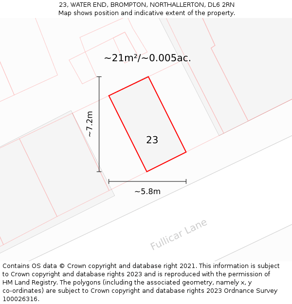 23, WATER END, BROMPTON, NORTHALLERTON, DL6 2RN: Plot and title map