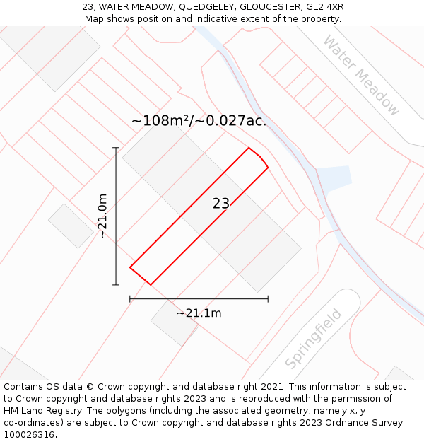 23, WATER MEADOW, QUEDGELEY, GLOUCESTER, GL2 4XR: Plot and title map