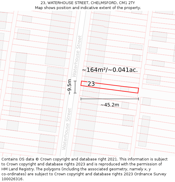 23, WATERHOUSE STREET, CHELMSFORD, CM1 2TY: Plot and title map