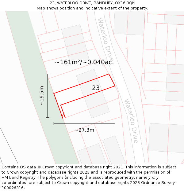 23, WATERLOO DRIVE, BANBURY, OX16 3QN: Plot and title map