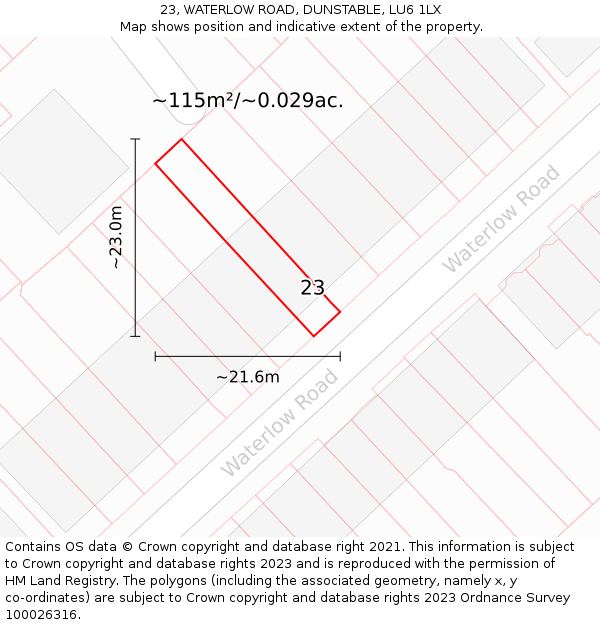 23, WATERLOW ROAD, DUNSTABLE, LU6 1LX: Plot and title map