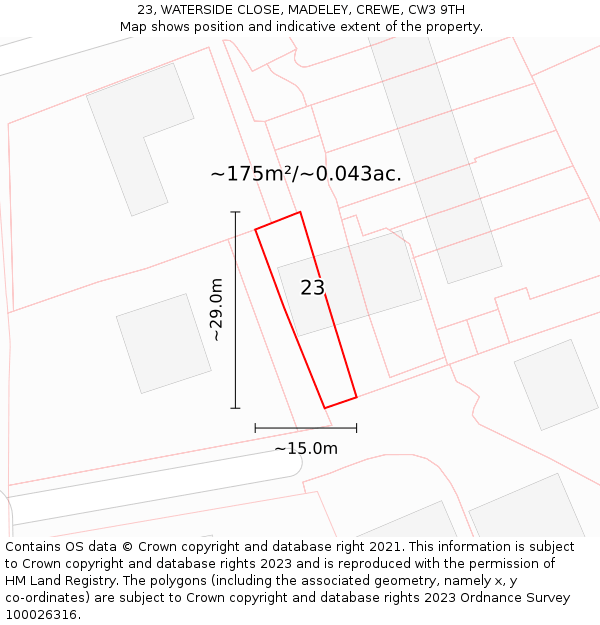 23, WATERSIDE CLOSE, MADELEY, CREWE, CW3 9TH: Plot and title map