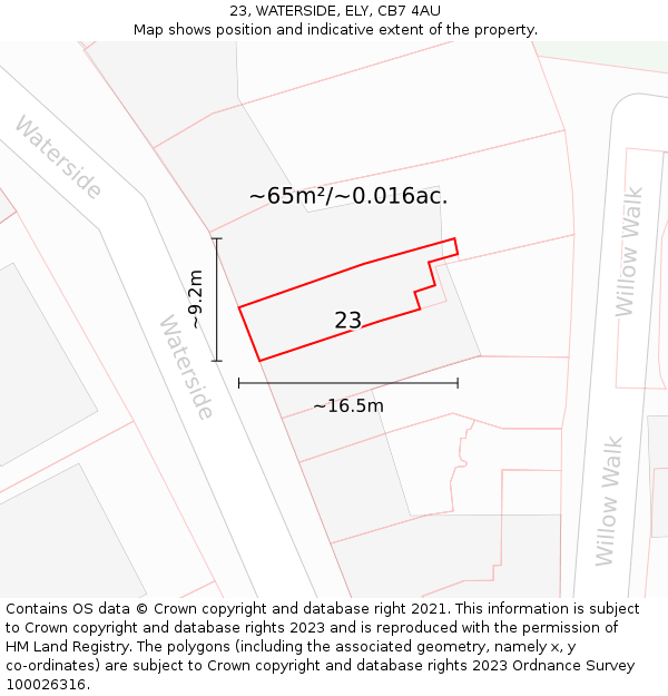23, WATERSIDE, ELY, CB7 4AU: Plot and title map