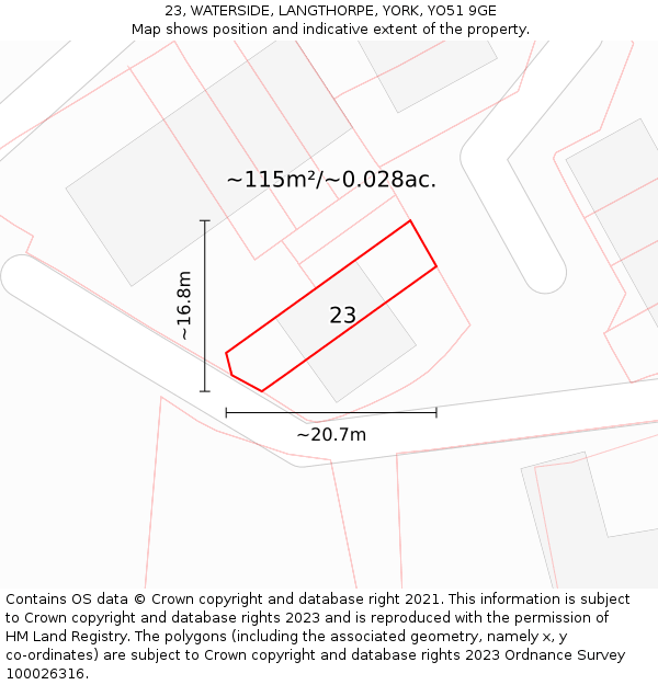 23, WATERSIDE, LANGTHORPE, YORK, YO51 9GE: Plot and title map