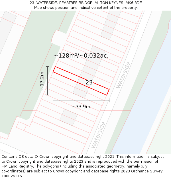 23, WATERSIDE, PEARTREE BRIDGE, MILTON KEYNES, MK6 3DE: Plot and title map