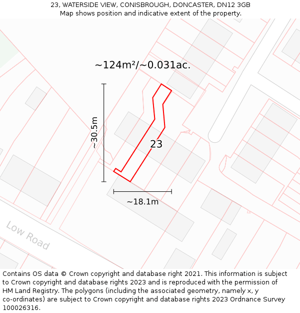 23, WATERSIDE VIEW, CONISBROUGH, DONCASTER, DN12 3GB: Plot and title map