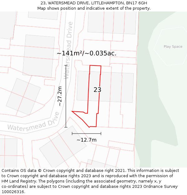 23, WATERSMEAD DRIVE, LITTLEHAMPTON, BN17 6GH: Plot and title map