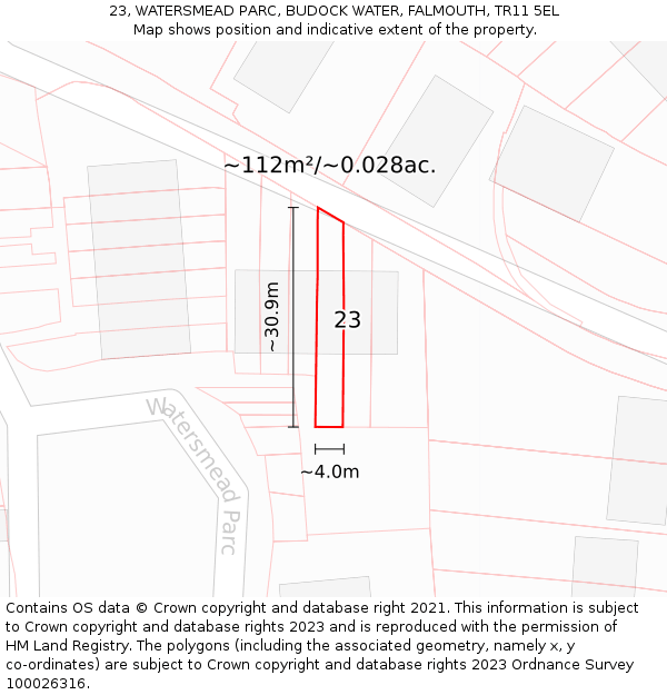 23, WATERSMEAD PARC, BUDOCK WATER, FALMOUTH, TR11 5EL: Plot and title map