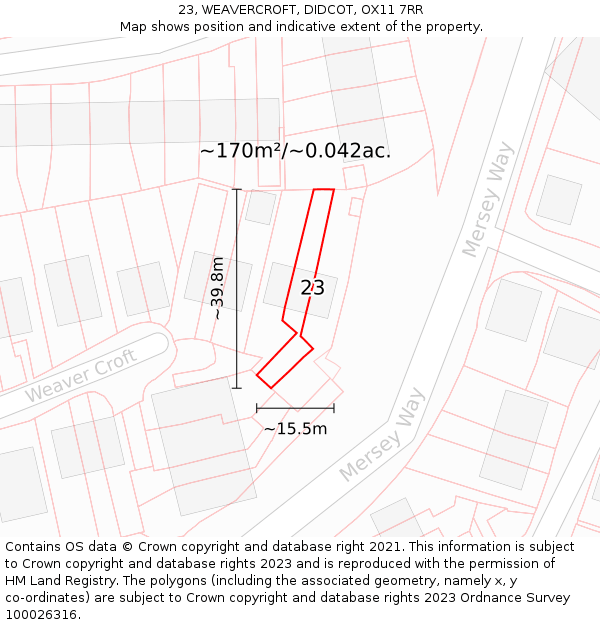 23, WEAVERCROFT, DIDCOT, OX11 7RR: Plot and title map