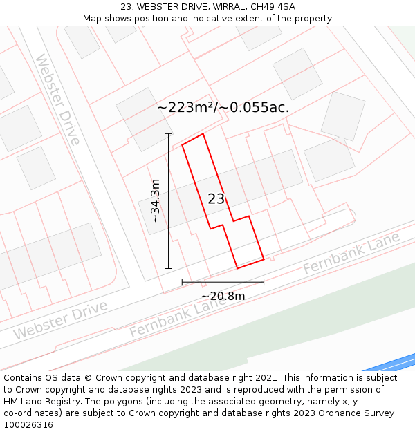 23, WEBSTER DRIVE, WIRRAL, CH49 4SA: Plot and title map