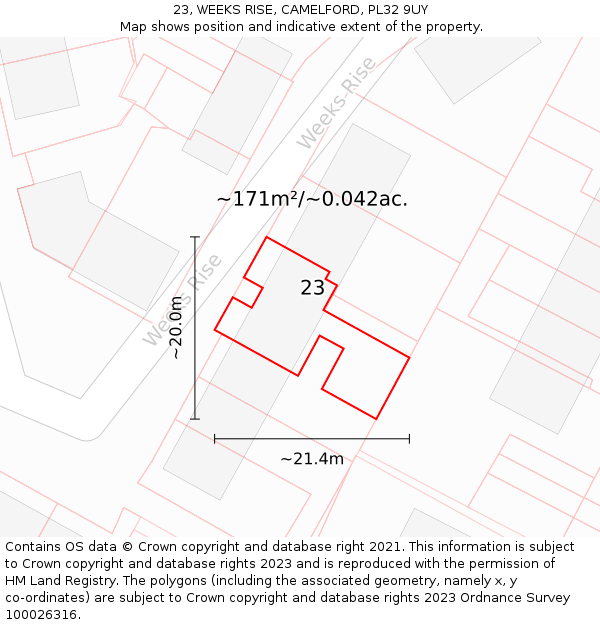23, WEEKS RISE, CAMELFORD, PL32 9UY: Plot and title map