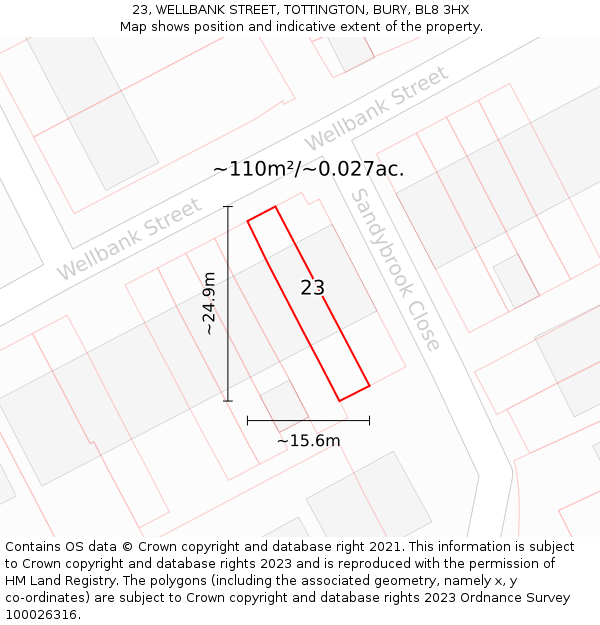 23, WELLBANK STREET, TOTTINGTON, BURY, BL8 3HX: Plot and title map