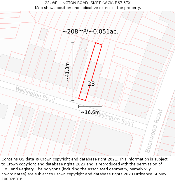 23, WELLINGTON ROAD, SMETHWICK, B67 6EX: Plot and title map