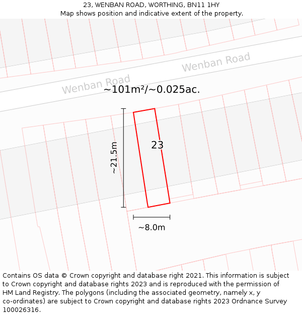 23, WENBAN ROAD, WORTHING, BN11 1HY: Plot and title map