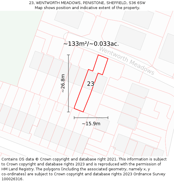 23, WENTWORTH MEADOWS, PENISTONE, SHEFFIELD, S36 6SW: Plot and title map