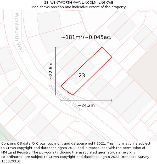 23, WENTWORTH WAY, LINCOLN, LN6 0WE: Plot and title map