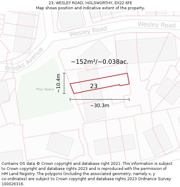 23, WESLEY ROAD, HOLSWORTHY, EX22 6FE: Plot and title map
