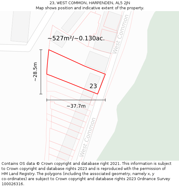 23, WEST COMMON, HARPENDEN, AL5 2JN: Plot and title map