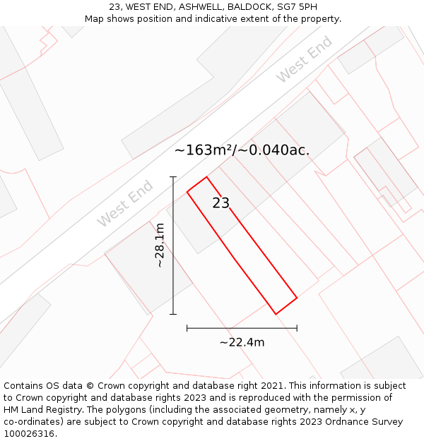 23, WEST END, ASHWELL, BALDOCK, SG7 5PH: Plot and title map