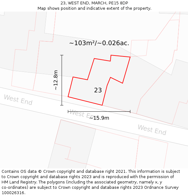 23, WEST END, MARCH, PE15 8DP: Plot and title map
