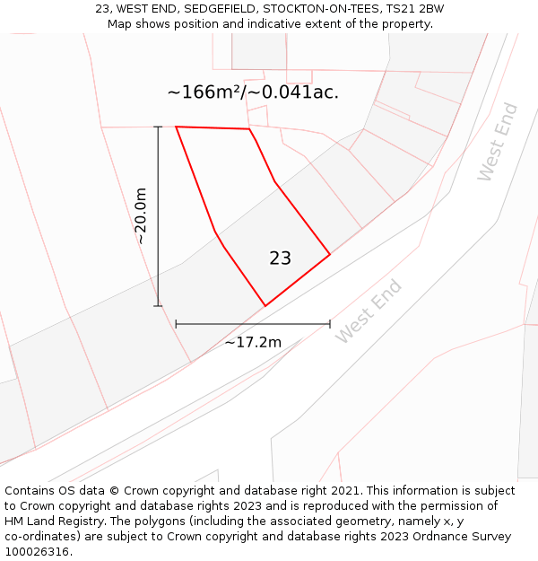23, WEST END, SEDGEFIELD, STOCKTON-ON-TEES, TS21 2BW: Plot and title map