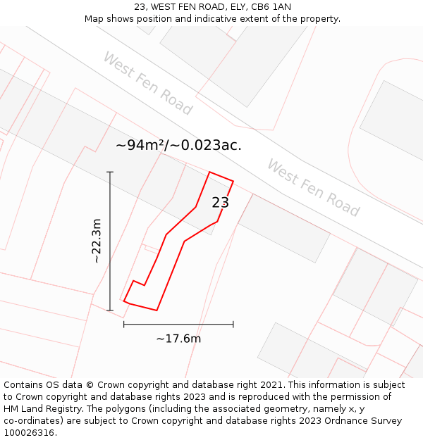 23, WEST FEN ROAD, ELY, CB6 1AN: Plot and title map