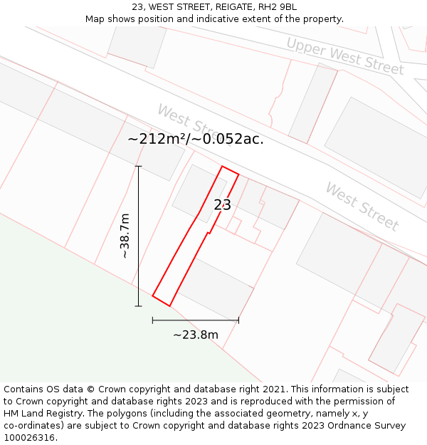 23, WEST STREET, REIGATE, RH2 9BL: Plot and title map