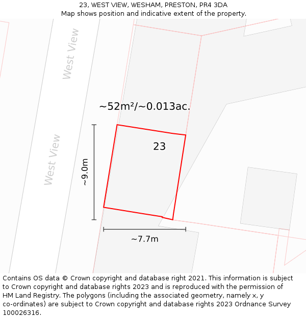 23, WEST VIEW, WESHAM, PRESTON, PR4 3DA: Plot and title map