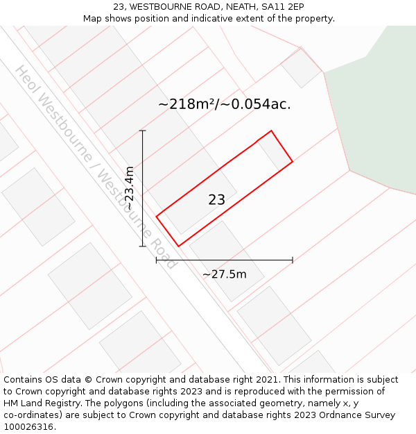 23, WESTBOURNE ROAD, NEATH, SA11 2EP: Plot and title map