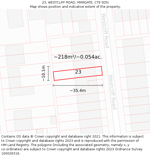 23, WESTCLIFF ROAD, MARGATE, CT9 5DN: Plot and title map