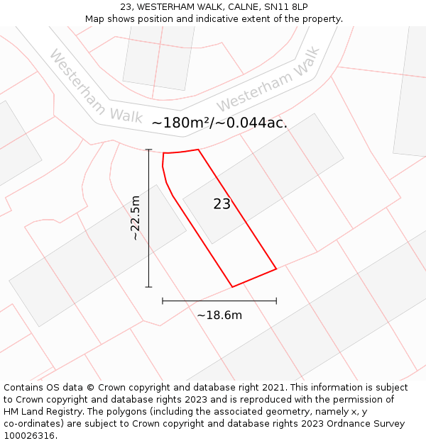23, WESTERHAM WALK, CALNE, SN11 8LP: Plot and title map