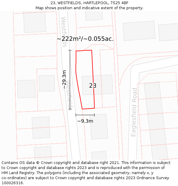 23, WESTFIELDS, HARTLEPOOL, TS25 4BF: Plot and title map