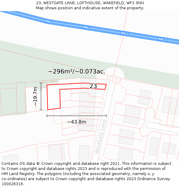 23, WESTGATE LANE, LOFTHOUSE, WAKEFIELD, WF3 3NN: Plot and title map