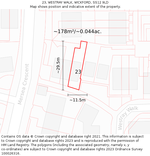 23, WESTRAY WALK, WICKFORD, SS12 9LD: Plot and title map