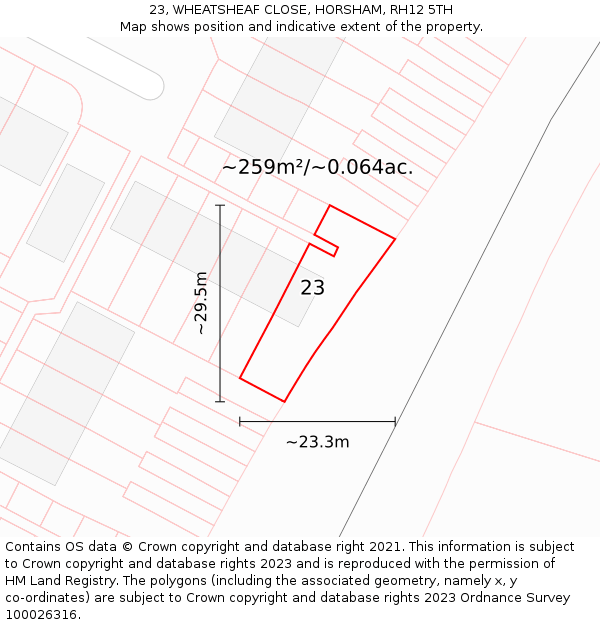 23, WHEATSHEAF CLOSE, HORSHAM, RH12 5TH: Plot and title map