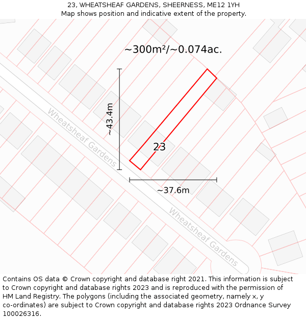 23, WHEATSHEAF GARDENS, SHEERNESS, ME12 1YH: Plot and title map