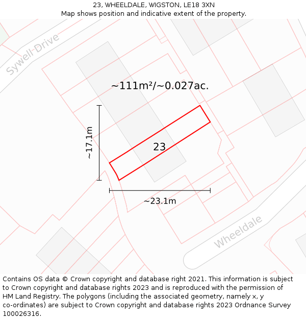 23, WHEELDALE, WIGSTON, LE18 3XN: Plot and title map