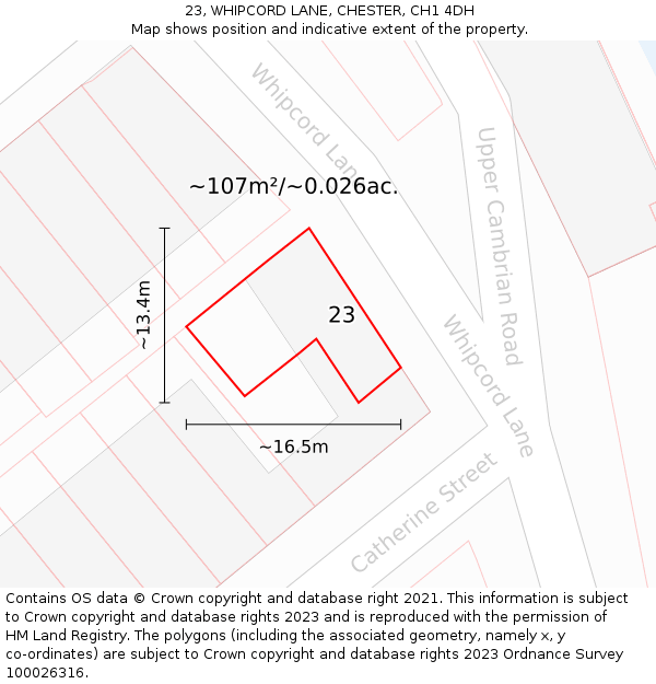 23, WHIPCORD LANE, CHESTER, CH1 4DH: Plot and title map