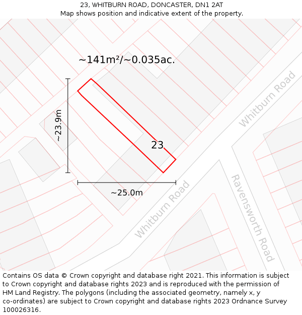 23, WHITBURN ROAD, DONCASTER, DN1 2AT: Plot and title map