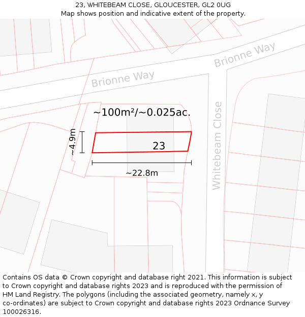 23, WHITEBEAM CLOSE, GLOUCESTER, GL2 0UG: Plot and title map