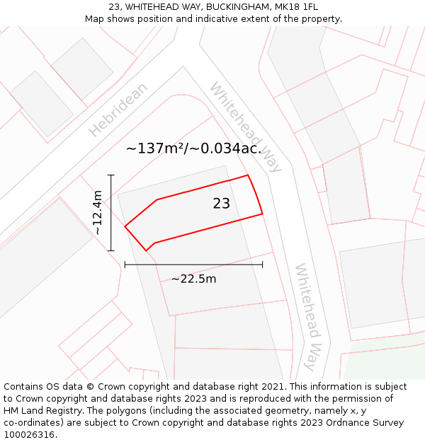 23, WHITEHEAD WAY, BUCKINGHAM, MK18 1FL: Plot and title map