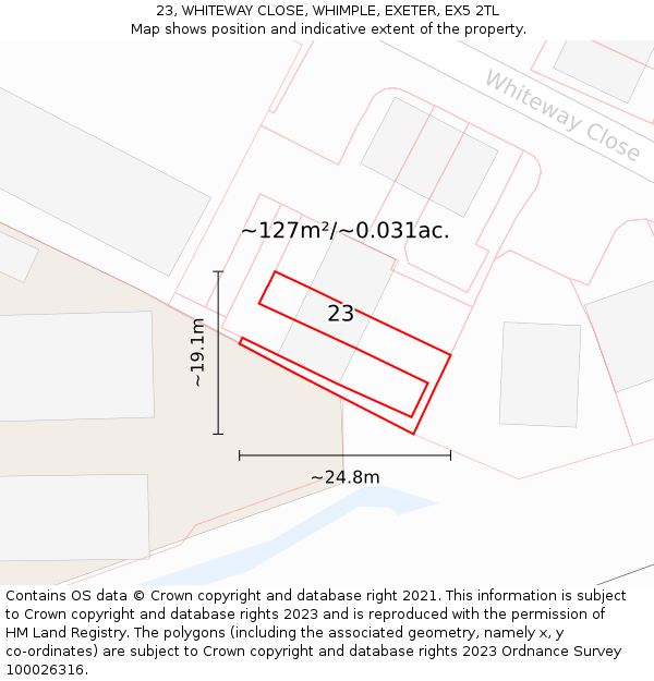 23, WHITEWAY CLOSE, WHIMPLE, EXETER, EX5 2TL: Plot and title map