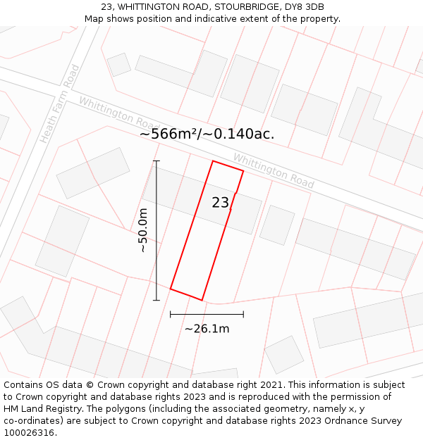 23, WHITTINGTON ROAD, STOURBRIDGE, DY8 3DB: Plot and title map
