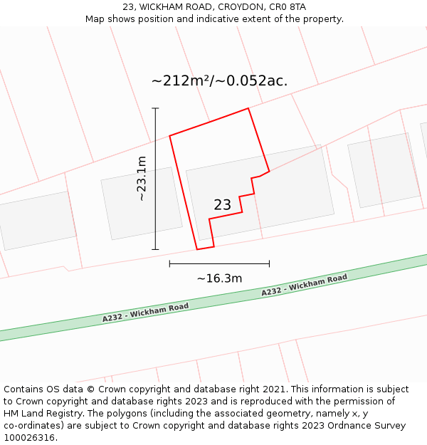 23, WICKHAM ROAD, CROYDON, CR0 8TA: Plot and title map