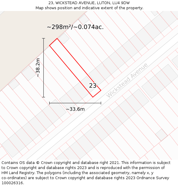 23, WICKSTEAD AVENUE, LUTON, LU4 9DW: Plot and title map