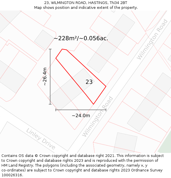 23, WILMINGTON ROAD, HASTINGS, TN34 2BT: Plot and title map