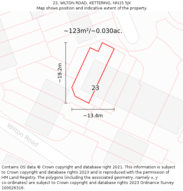 23, WILTON ROAD, KETTERING, NN15 5JX: Plot and title map