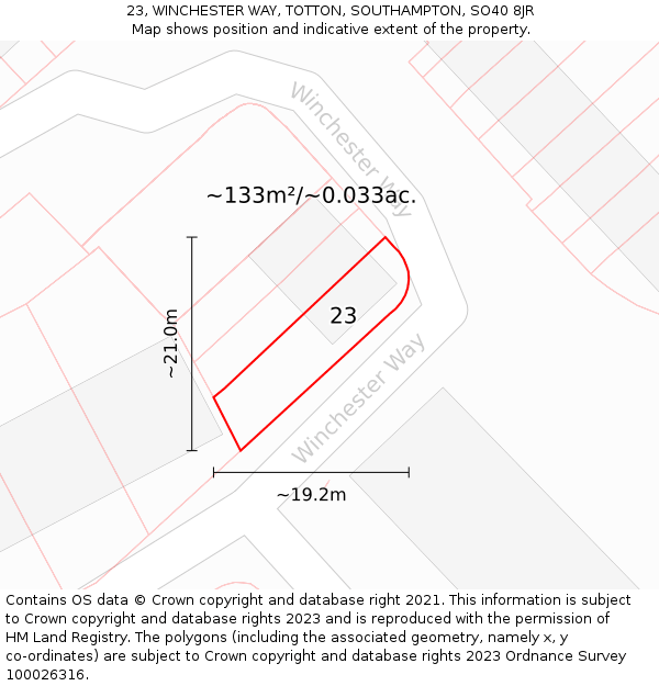 23, WINCHESTER WAY, TOTTON, SOUTHAMPTON, SO40 8JR: Plot and title map
