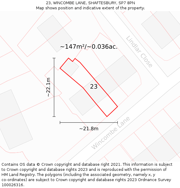 23, WINCOMBE LANE, SHAFTESBURY, SP7 8PN: Plot and title map
