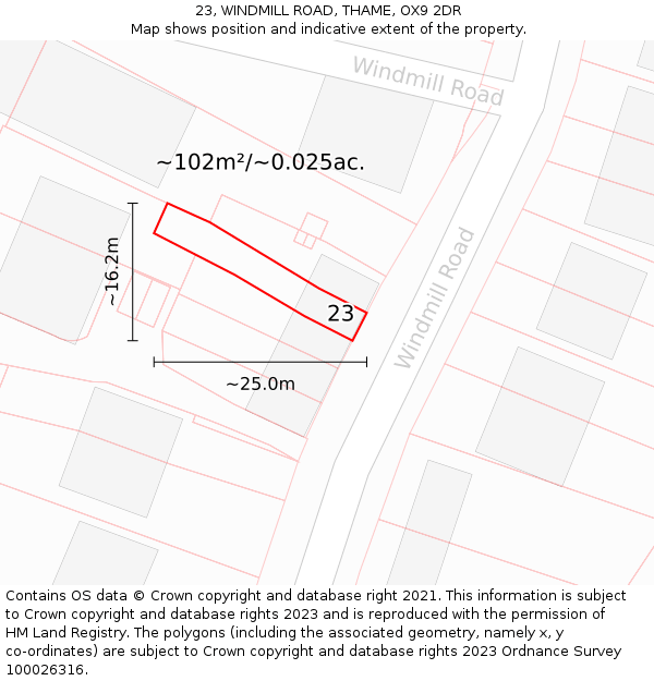 23, WINDMILL ROAD, THAME, OX9 2DR: Plot and title map